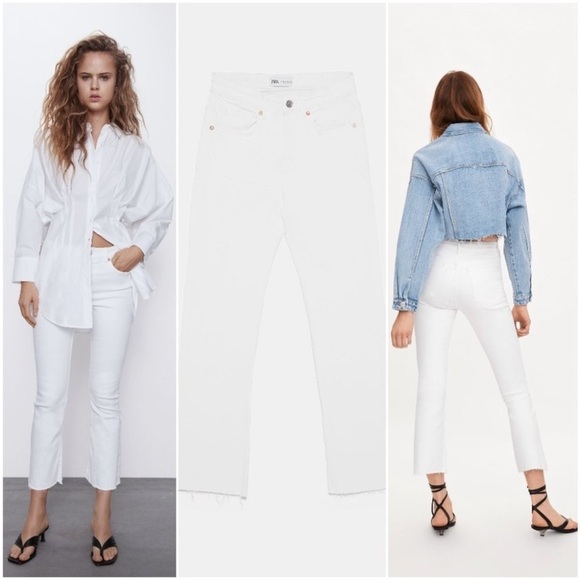 ZARA WHITE MID-RISE FLARED CROPPED JEANS size 24/2 - Picture 2 of 12